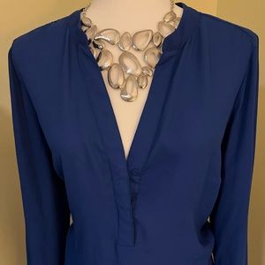 Rose and Olive royal Blue plunge, deep V blouse large